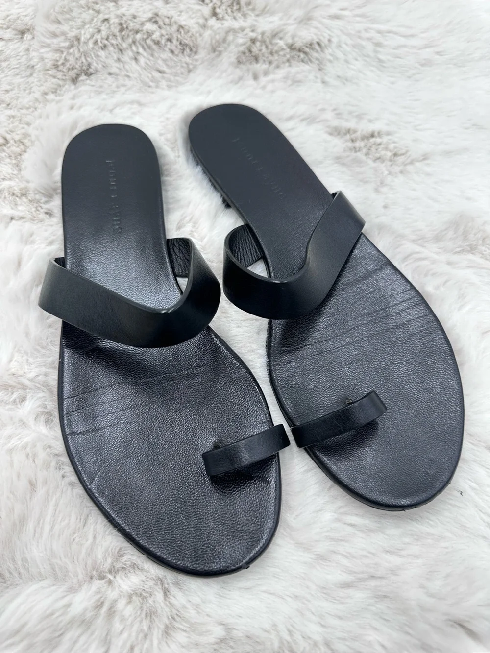 Jenni Kayne The Leather Strap Sandals Toe Post Flats Black Women's 39 US 9